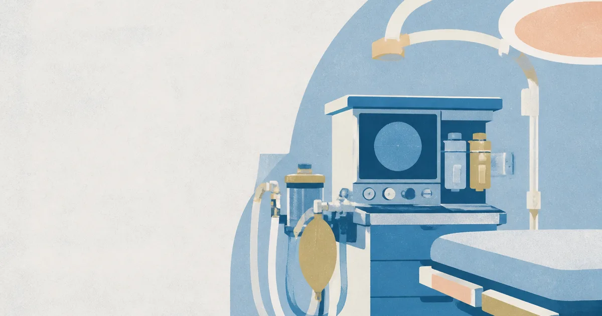 Calm operating theatre silhouette with anaesthesia machine and monitoring screen suggesting anesthesiology residency