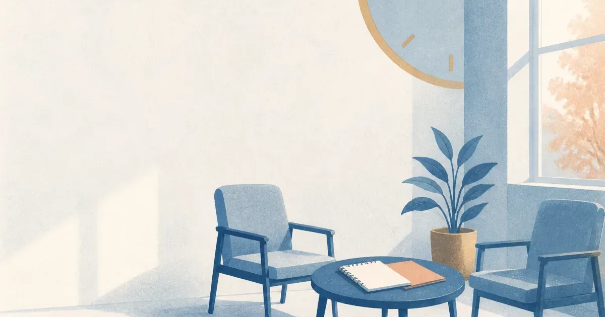 Quiet interview table with notepad and two chairs suggesting questions for residency programs