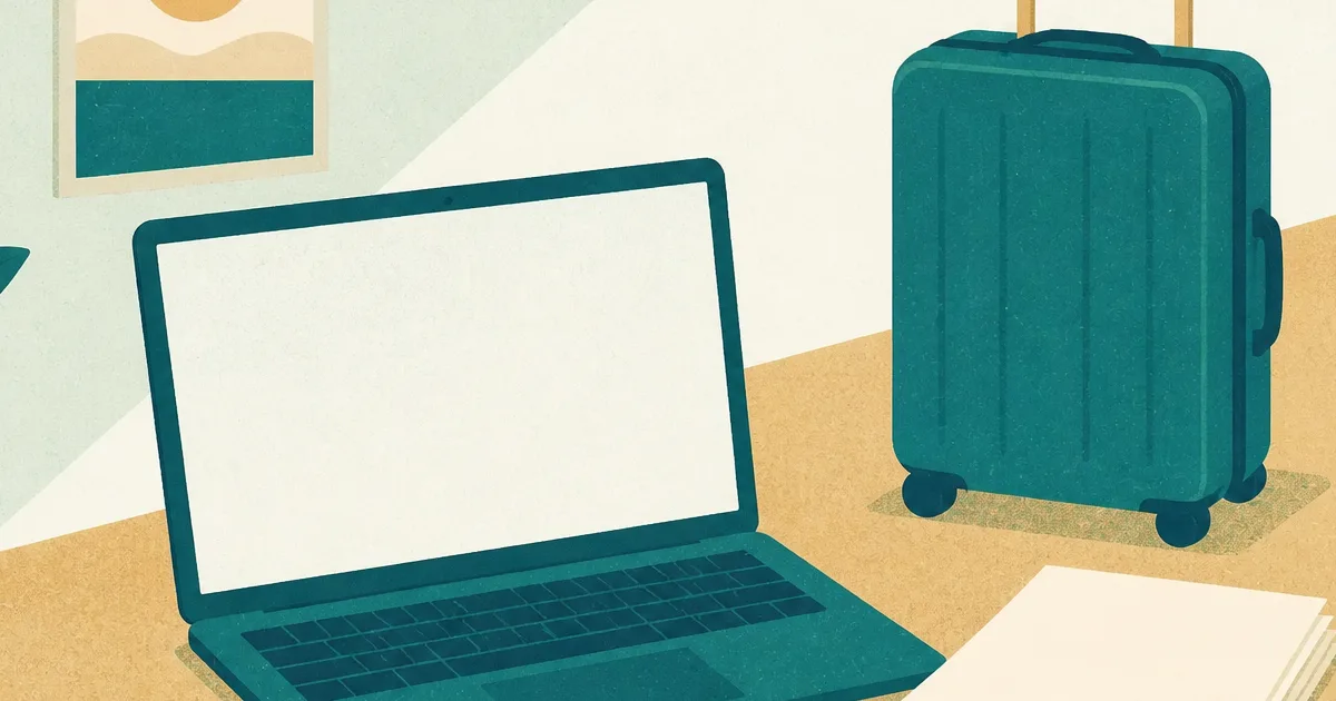 Medical student laptop and travel case silhouette suggesting a VSLO application for an away rotation